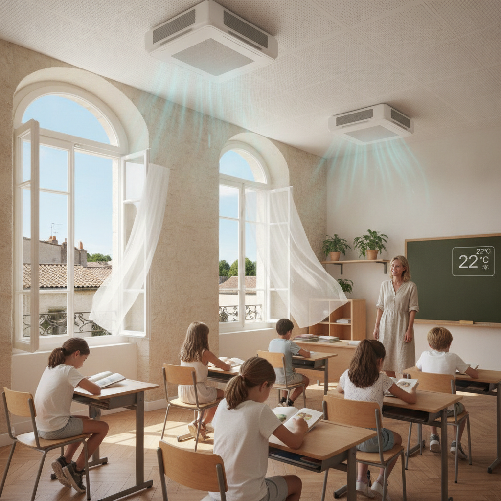 Quand la pompe à chaleur réversible rafraîchit aussi les salles de classe